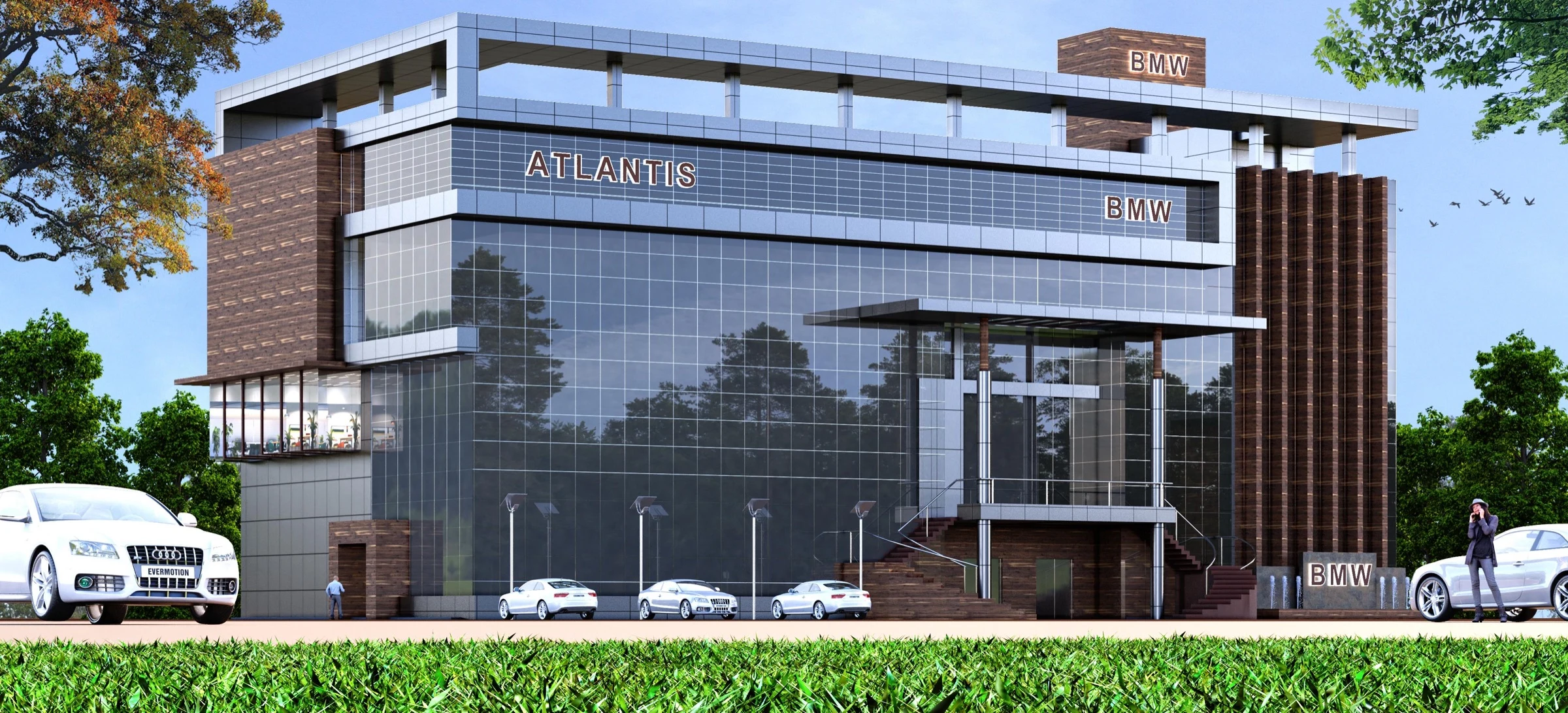 Architectural view of BMW House, the corporate home of BMW Pharmaco in Jabalpur
